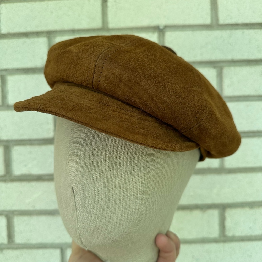 Goorin Bros Mont Calm suede leather USA 8 panel gatsby flatcap cap hat Small